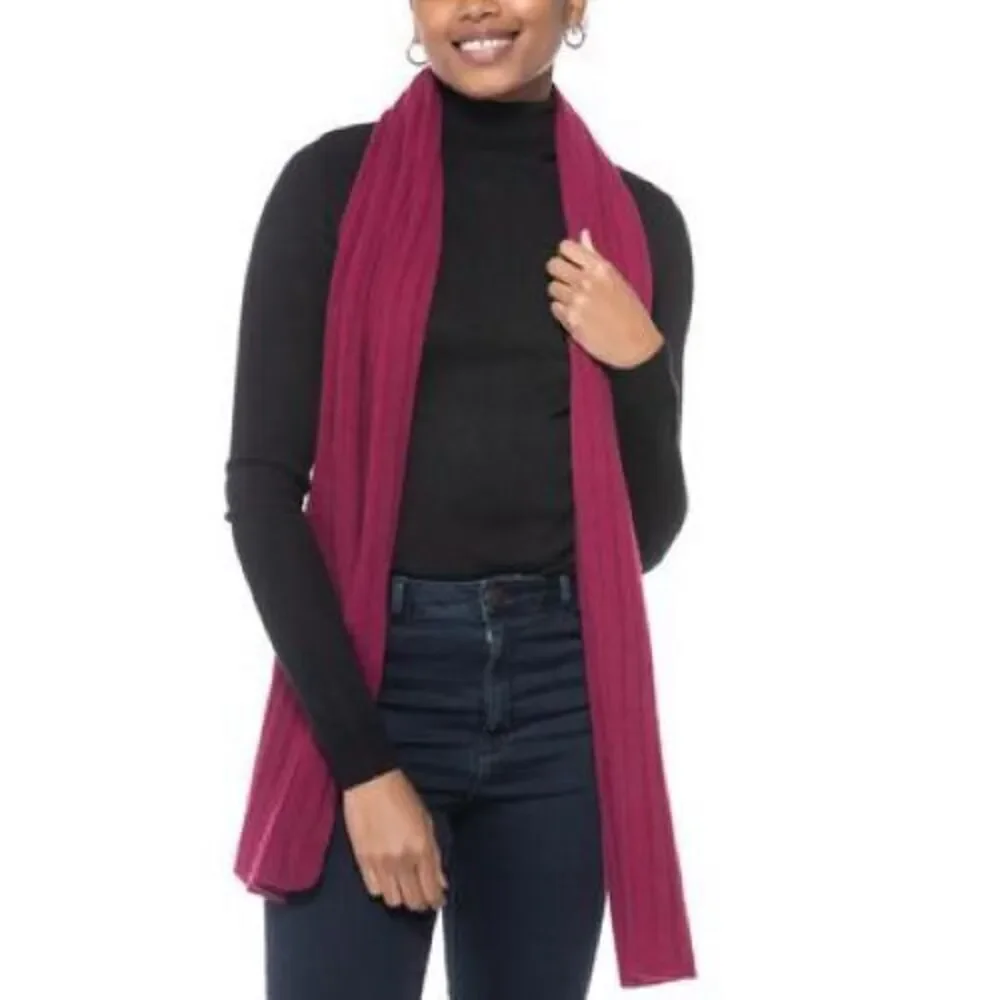 Charter Club Ribbed Cashmere Muffler Scarf Berry New with Tags